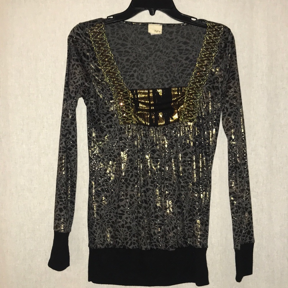 Embellished black long sleeve top